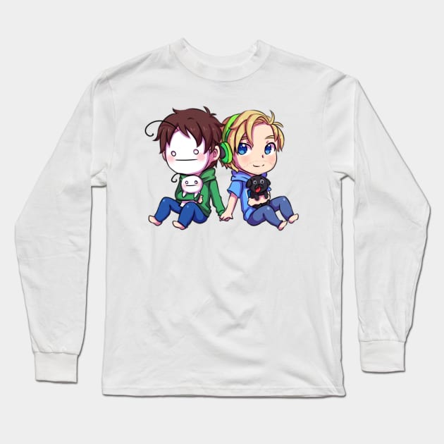 Chibi Cryaotic and Pewdiepie Long Sleeve T-Shirt by ibahibut